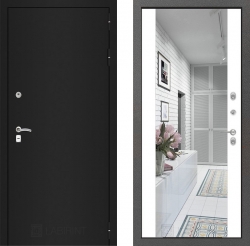 Дверь Лабиринт (LABIRINT) Classic шагрень черная Зеркало Максимум Белый софт
