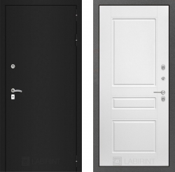 Дверь Лабиринт (LABIRINT) Classic шагрень черная 03 Белый софт