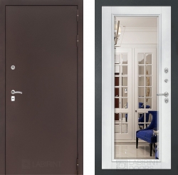 Дверь Лабиринт (LABIRINT) Classic антик медь Зеркало Фацет с багетом Белый софт