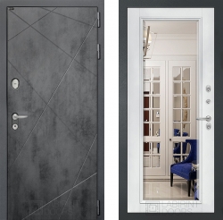 Дверь Лабиринт (LABIRINT) Лофт Зеркало Фацет с багетом Белый софт